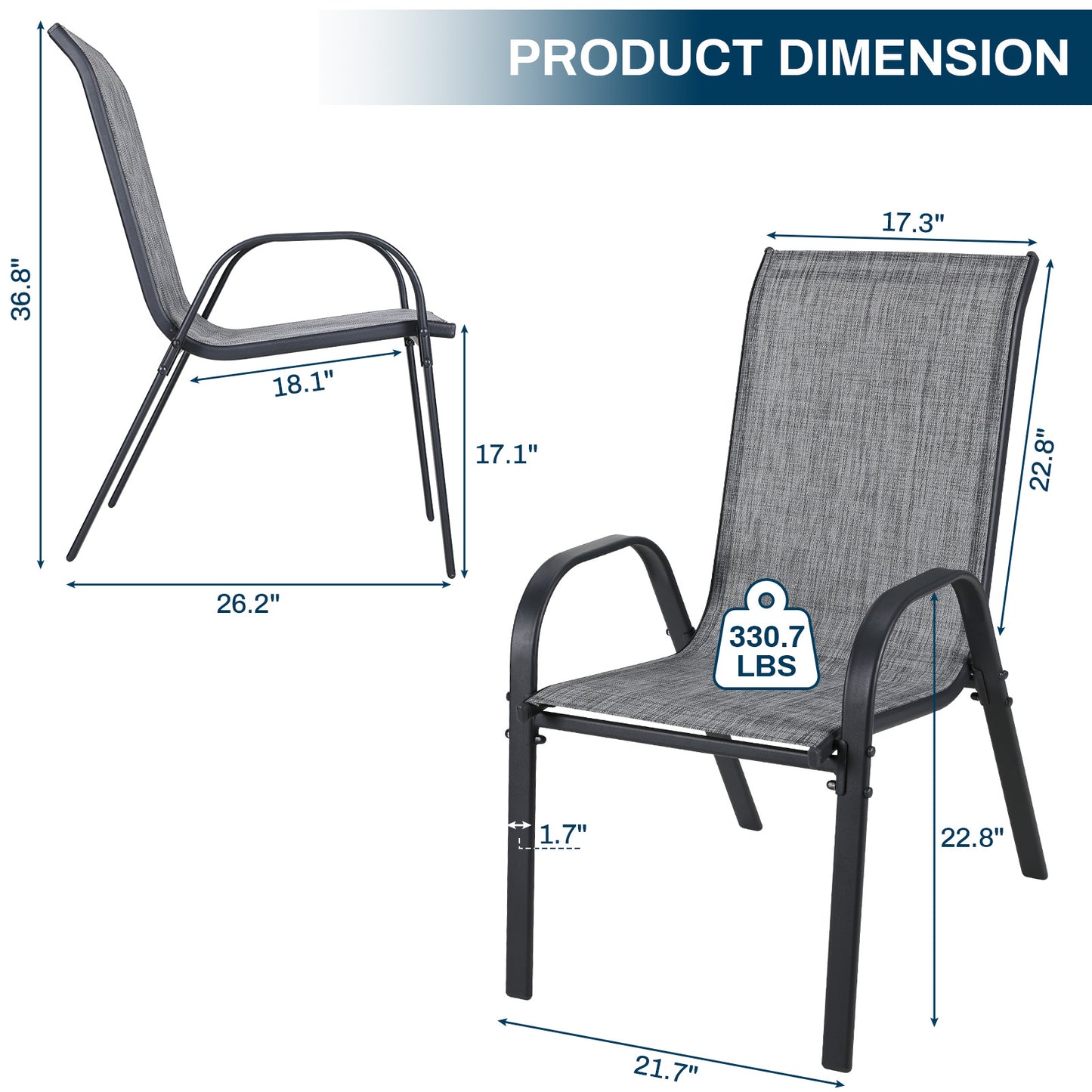 Pirecart 6 PCS Outdoor Patio Dining Chairs Set, Stackable Chairs with Armrest, Textilene Fabric for Lawn Garden Backyard