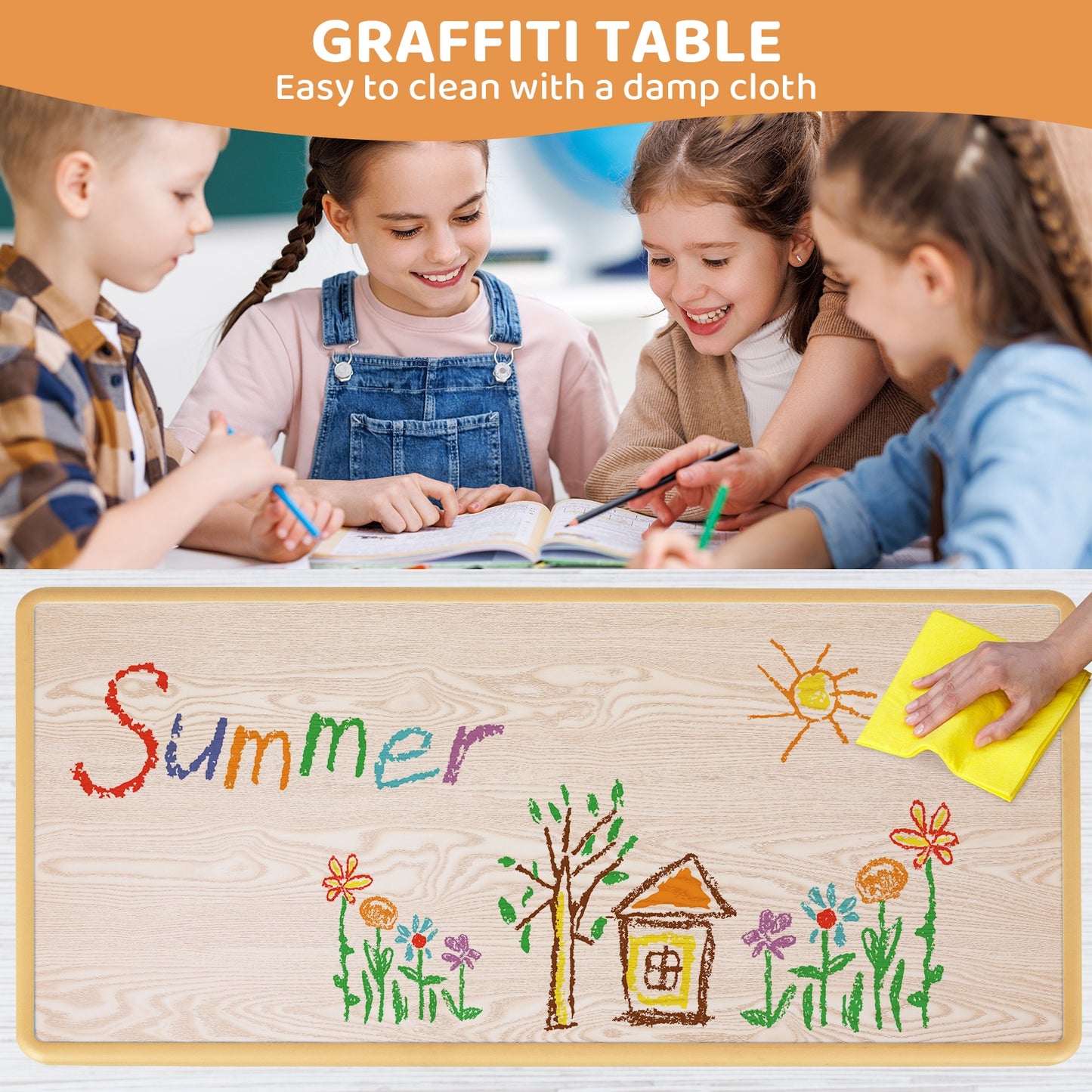 pirecart 7Pcs Kids Table and Chairs Set Height Adjustable Children Activity Art Table