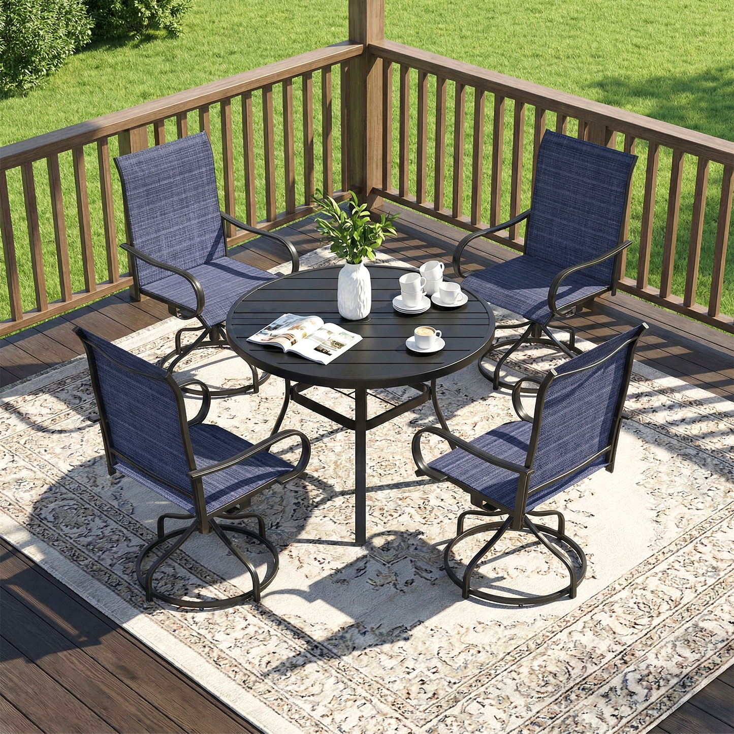Pirecart Patio Swivel Chairs Set of 2/4, 360° Outdoor Dining Chairs with Steel Frame & Textilene Fabric, High Back Patio Dining Chairs with Ergonomic Armrest for Lawn, Garden, Deck