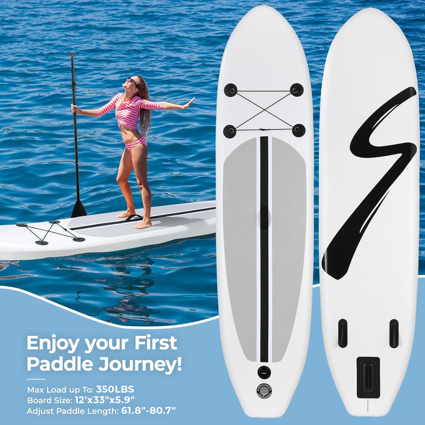Pirecart 10/11/12 ft Inflatable Stand Up Paddle Surfboard with Carrying Bag Aluminum Paddle