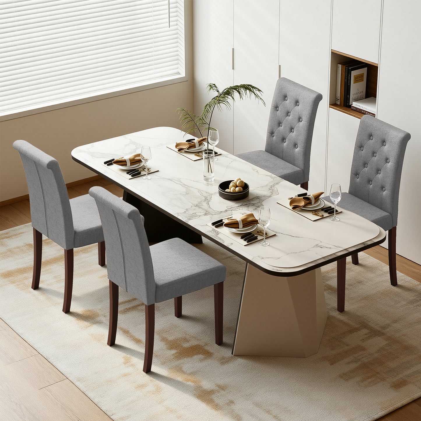 Pirecart Dining Chairs, Kitchen Chairs Set of 4, Button-Tufted Parsons Design Upholstered Fabric Chairs with Solid Wood Legs, for Dining Room & Kitchen