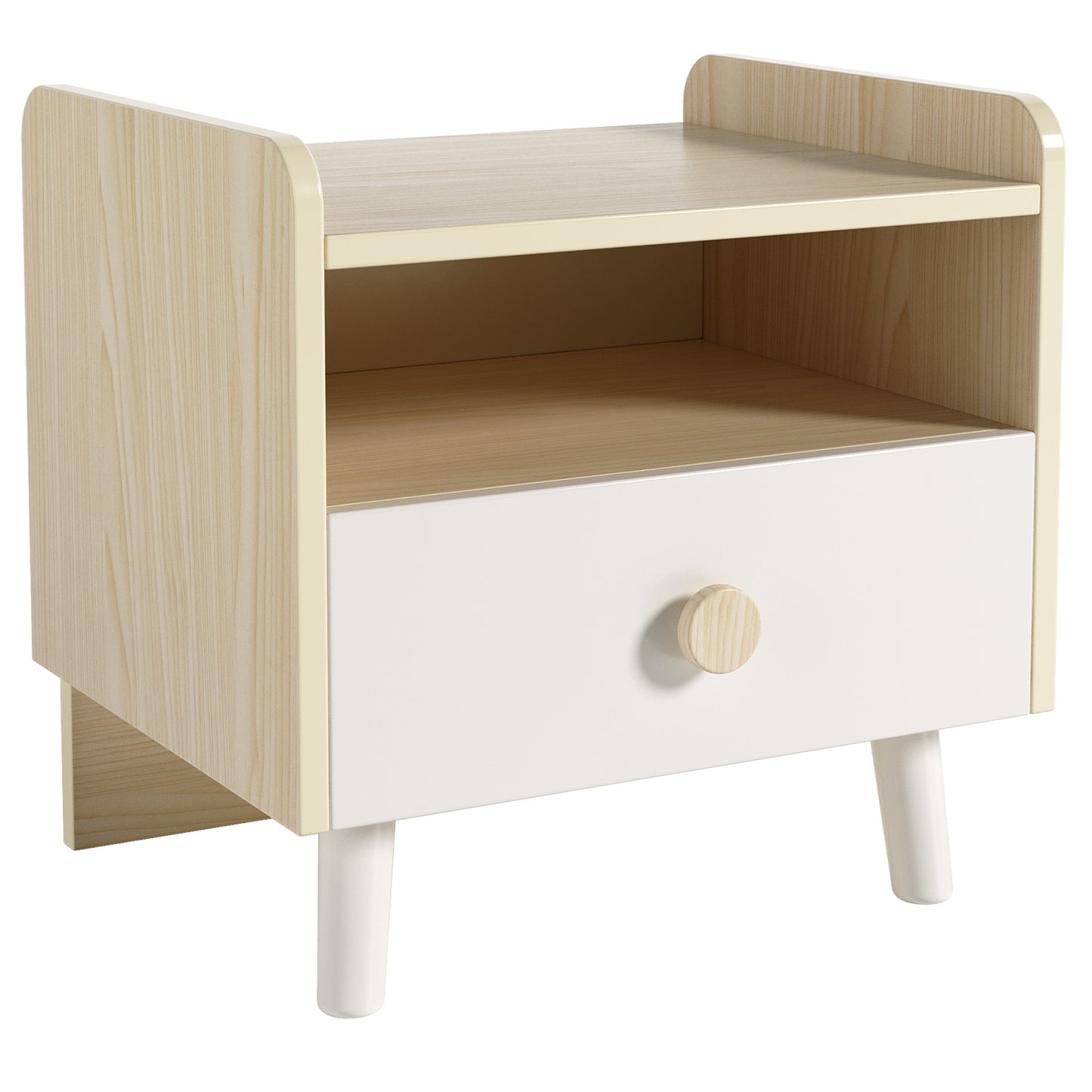Pirecart Night Stand Kids Wooden Nightstand with Drawer, 2-Tier End Table Side Table for Bedroom, Living Room