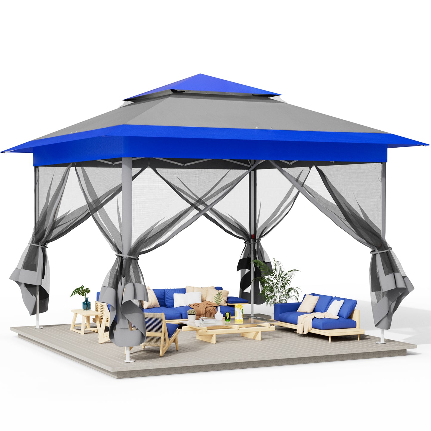 pirecart 11x11 / 13x13 ft Pop Up Gazebo, Outdoor Instant Canopy Tent w/4 Netting Sidewall & Auto Extending Eave, Patio Gazebos Shelter