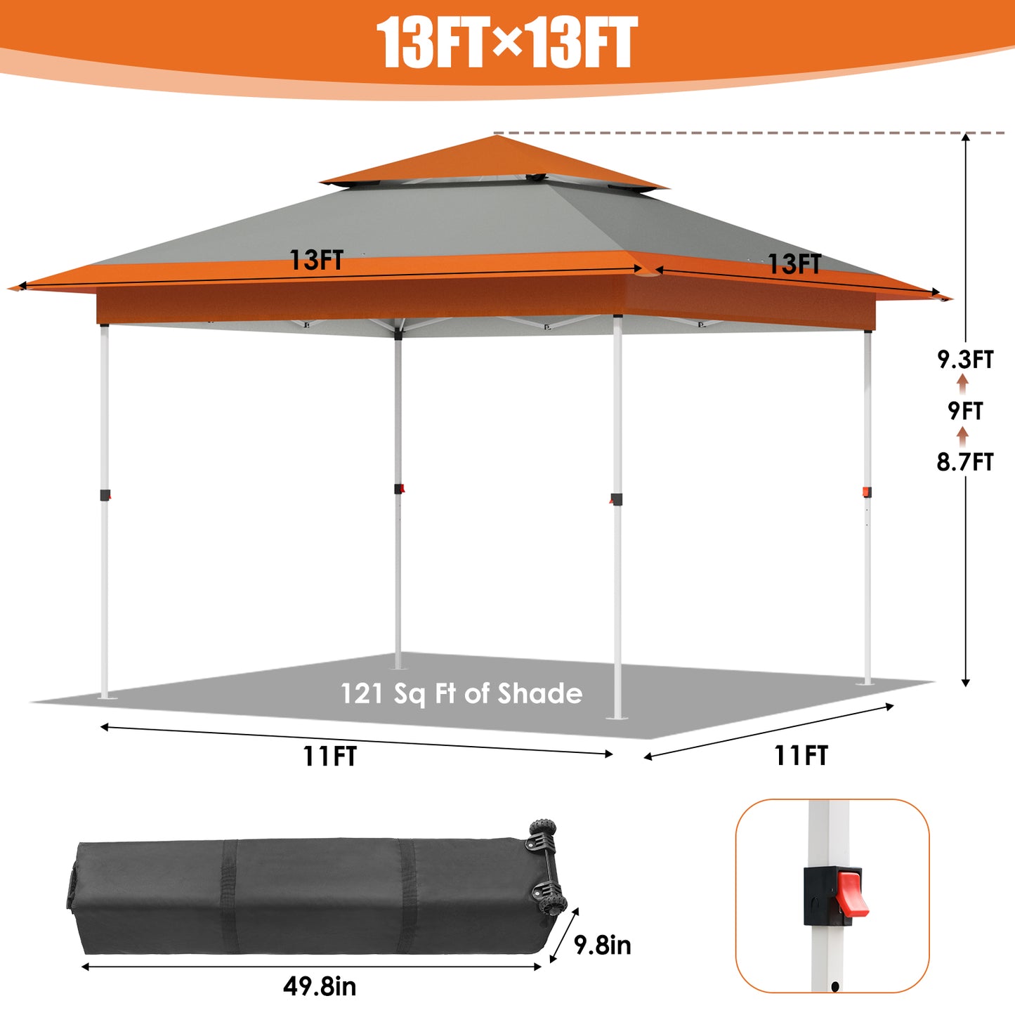pirecart 12' x 12'/13' x 13' Pop up Canopy Tent One Person Folding Commercial Shelter for Party, Camping