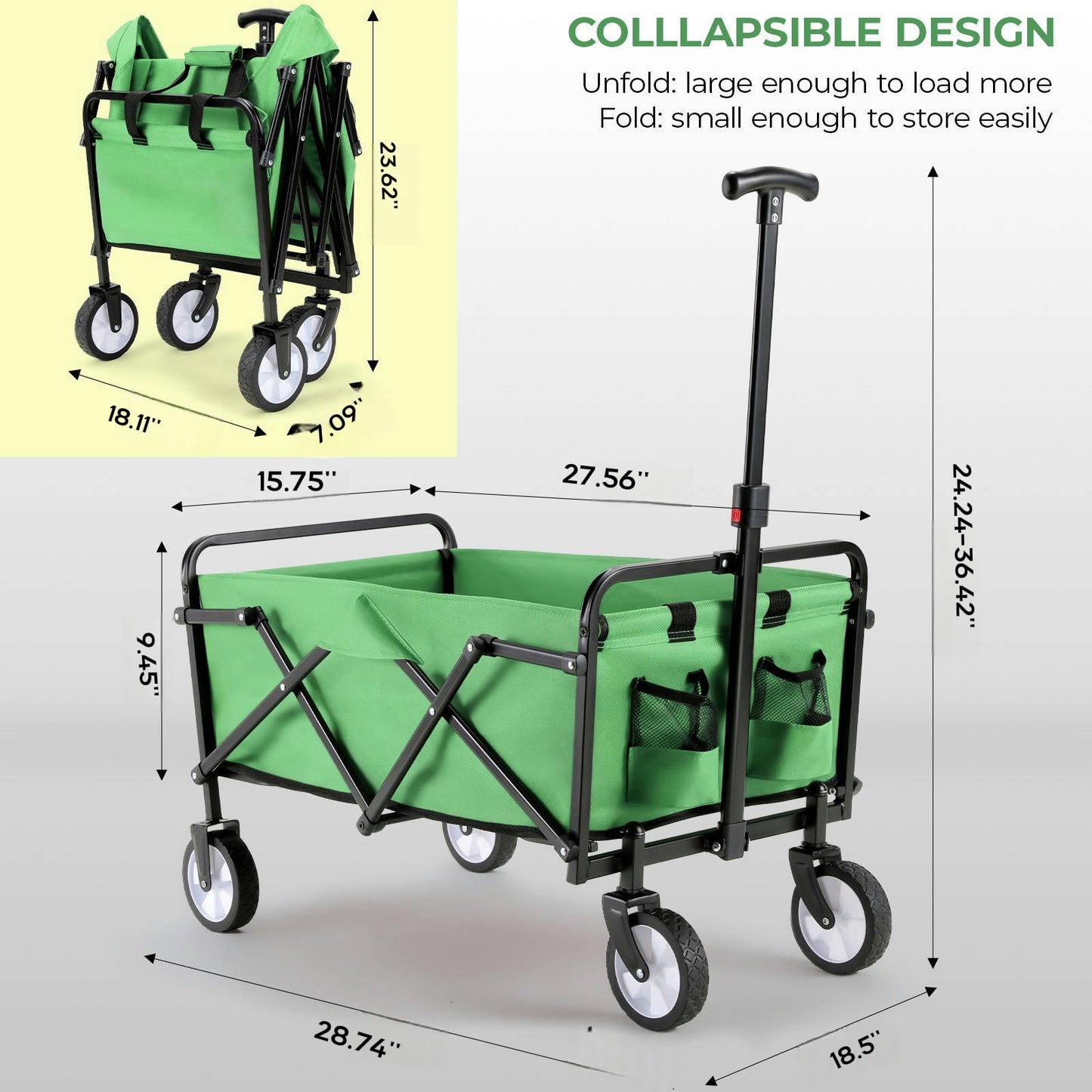 Pirecart 150lbs Capacity Foldable Wagons Carts, Lightweight Portable Utility Shopping Cart with Wheels, Collapsible Grocery Wagon Cart for Grocery, Camping, Shopping, Beach, Garden, Sports