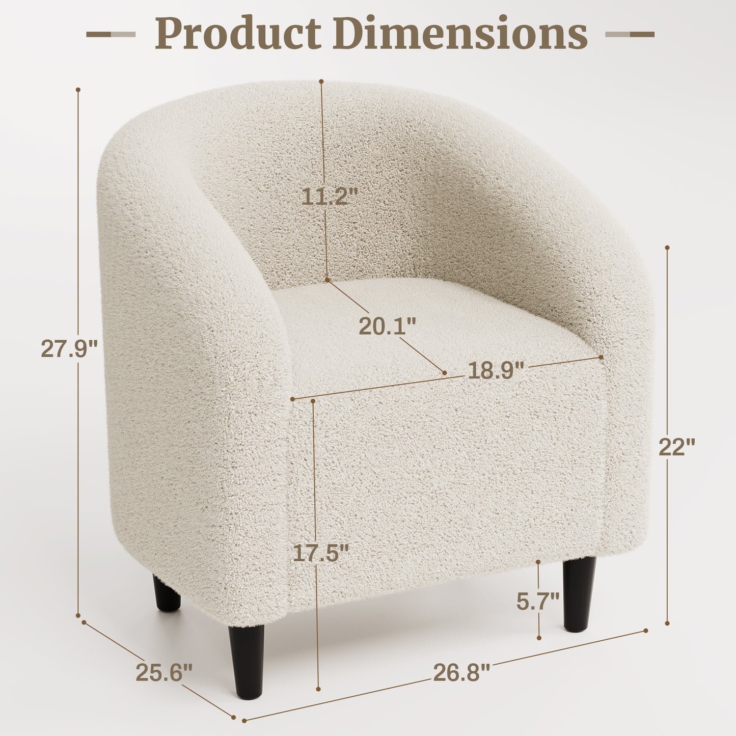 Pirecart Teddy Fabric Accent Barrel Chair, Small Space Compact Armchair, Soft Bedroom Accent Chair with a Side Pocket for Living Room/Bedroom/Reception Room