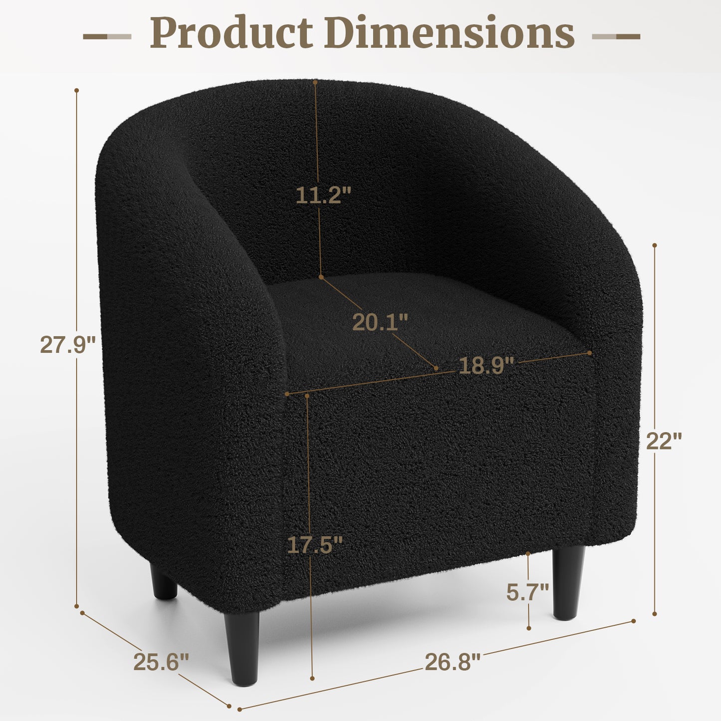 Pirecart Teddy Fabric Accent Barrel Chair, Small Space Compact Armchair, Soft Bedroom Accent Chair with a Side Pocket for Living Room/Bedroom/Reception Room