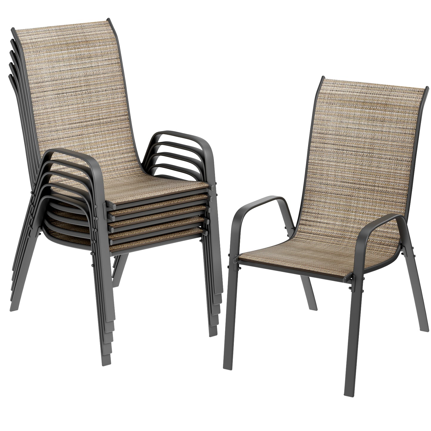 Pirecart 6 PCS Outdoor Patio Dining Chairs Set, Stackable Chairs with Armrest, Textilene Fabric for Lawn Garden Backyard