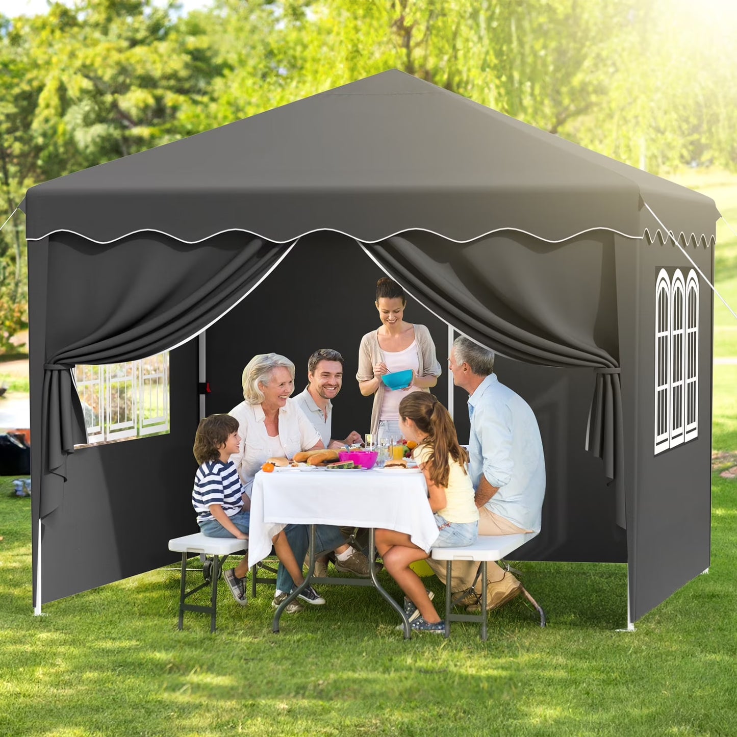 pirecart 10'x10' Pop Up Canopy, Large Commercial Tent with 4 Removable Sidewalls