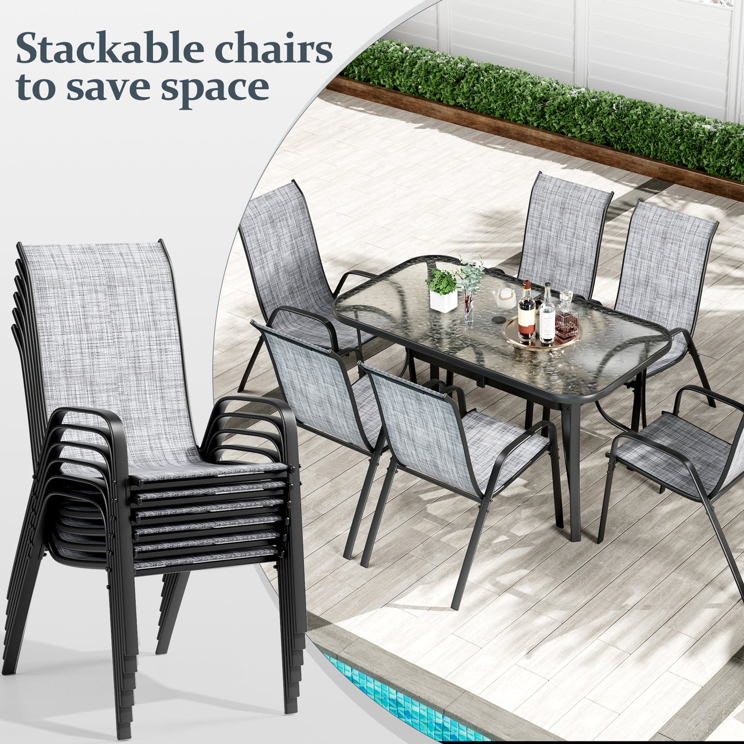 Pirecart Outdoor Table and Chair Set of 7, Textilene Patio Furniture Set Suitable for All Weather with Umbrella Hole, for Backyard Poolside