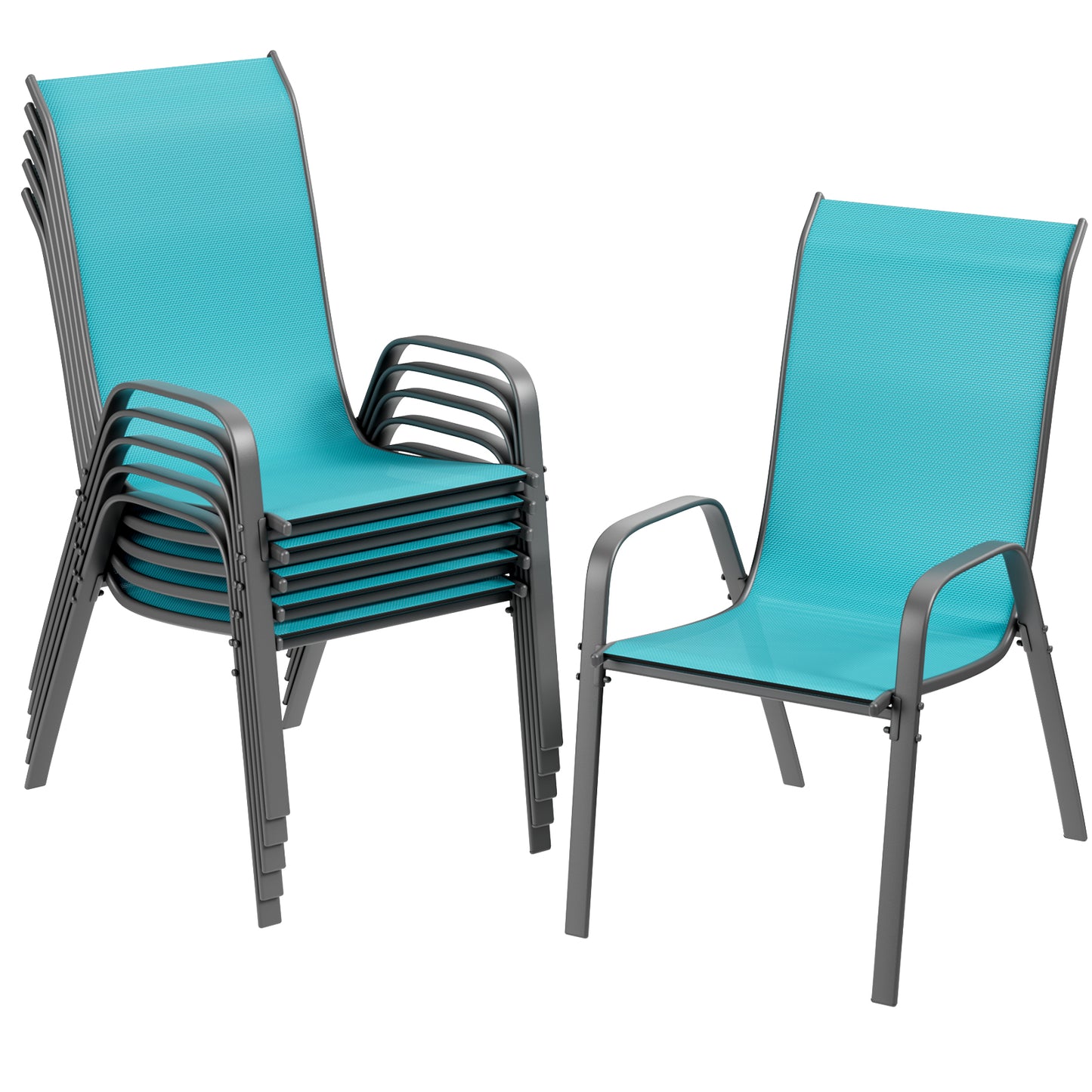 Pirecart 6 PCS Outdoor Patio Dining Chairs Set, Stackable Chairs with Armrest, Textilene Fabric for Lawn Garden Backyard