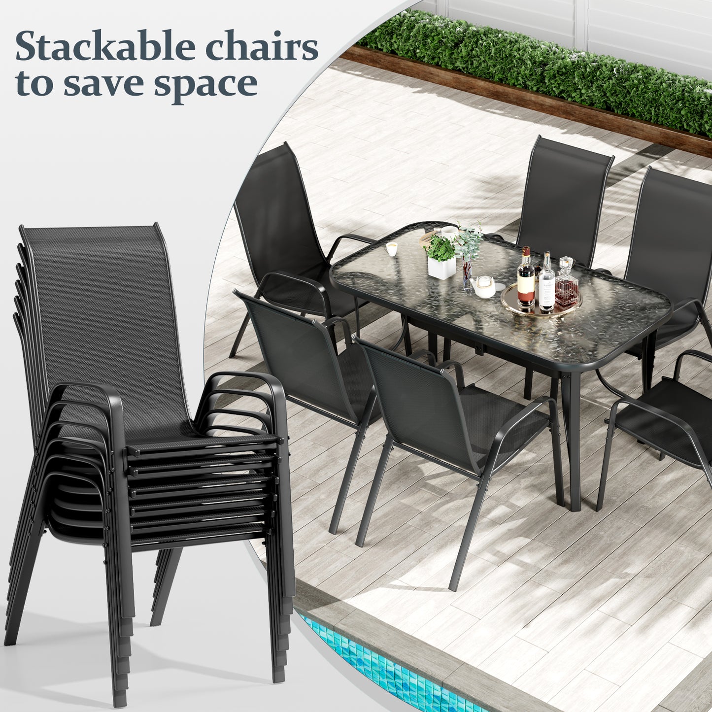 Pirecart Outdoor Table and Chair Set of 7, Textilene Patio Furniture Set Suitable for All Weather with Umbrella Hole, for Backyard Poolside