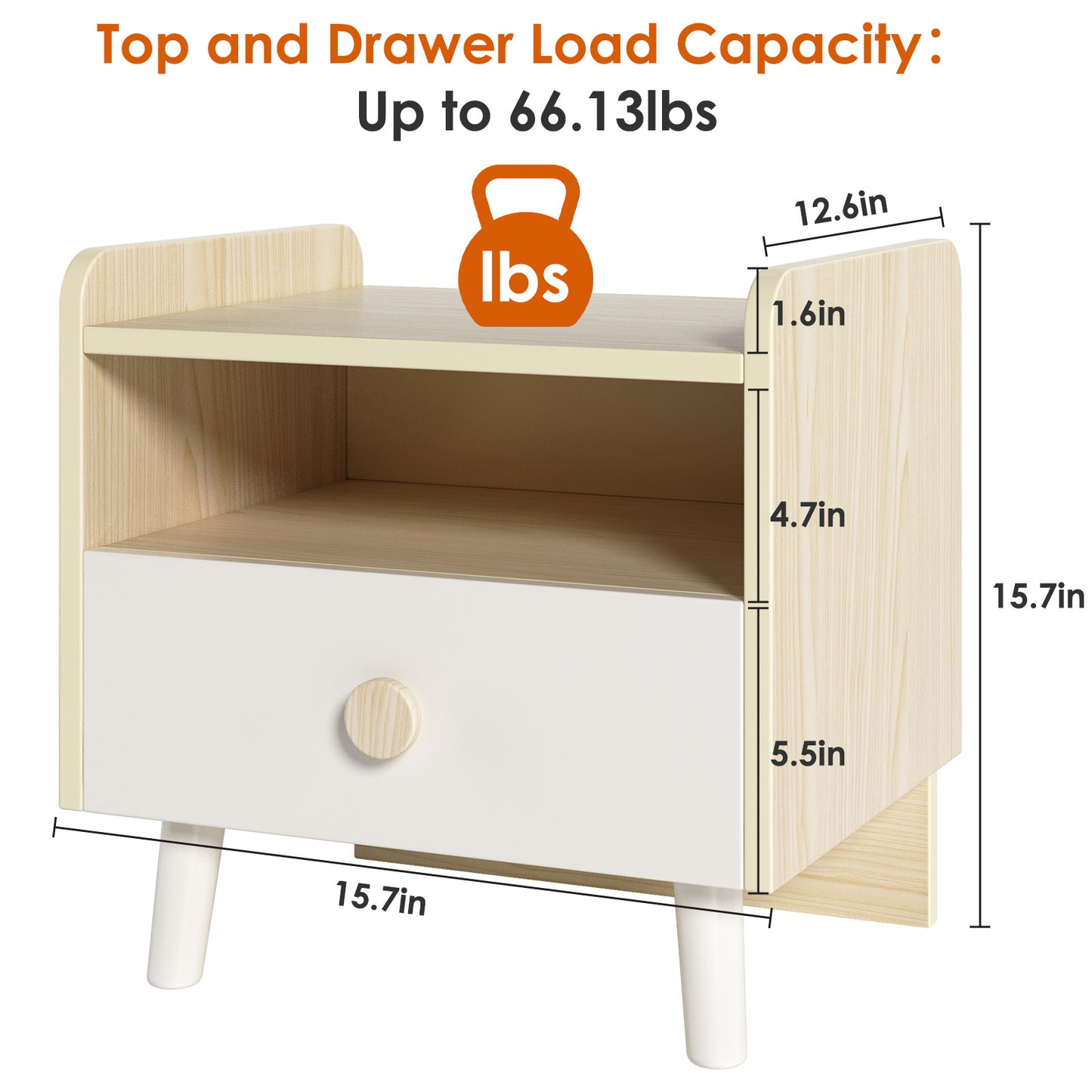 Pirecart Night Stand Kids Wooden Nightstand with Drawer, 2-Tier End Table Side Table for Bedroom, Living Room