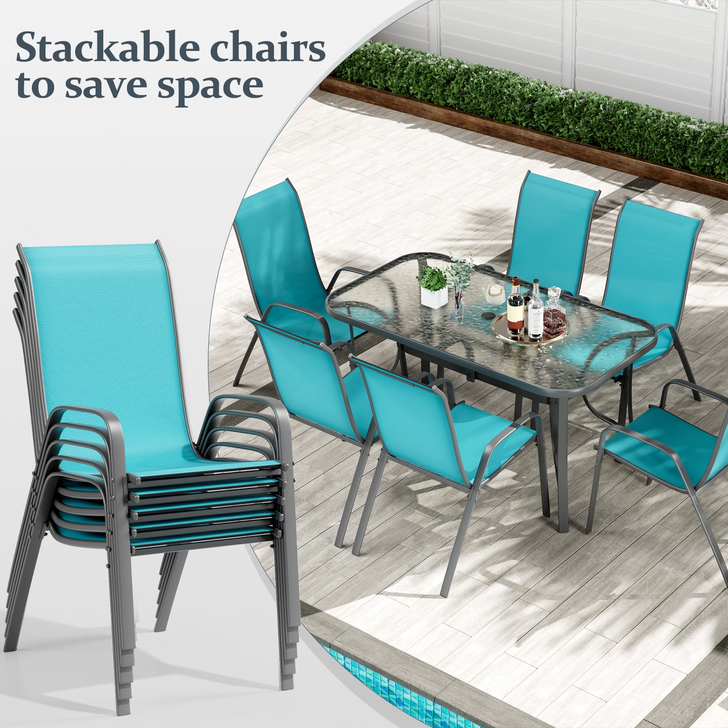 Pirecart Outdoor Table and Chair Set of 7, Textilene Patio Furniture Set Suitable for All Weather with Umbrella Hole, for Backyard Poolside