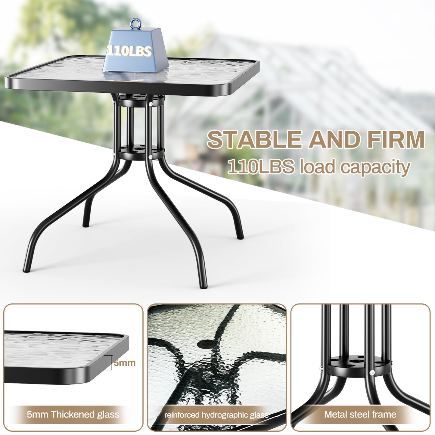 Pirecart Patio Dining Set of 5, Outdoor Furniture Set with 4 Stackable Textilene Armchairs & Square Table