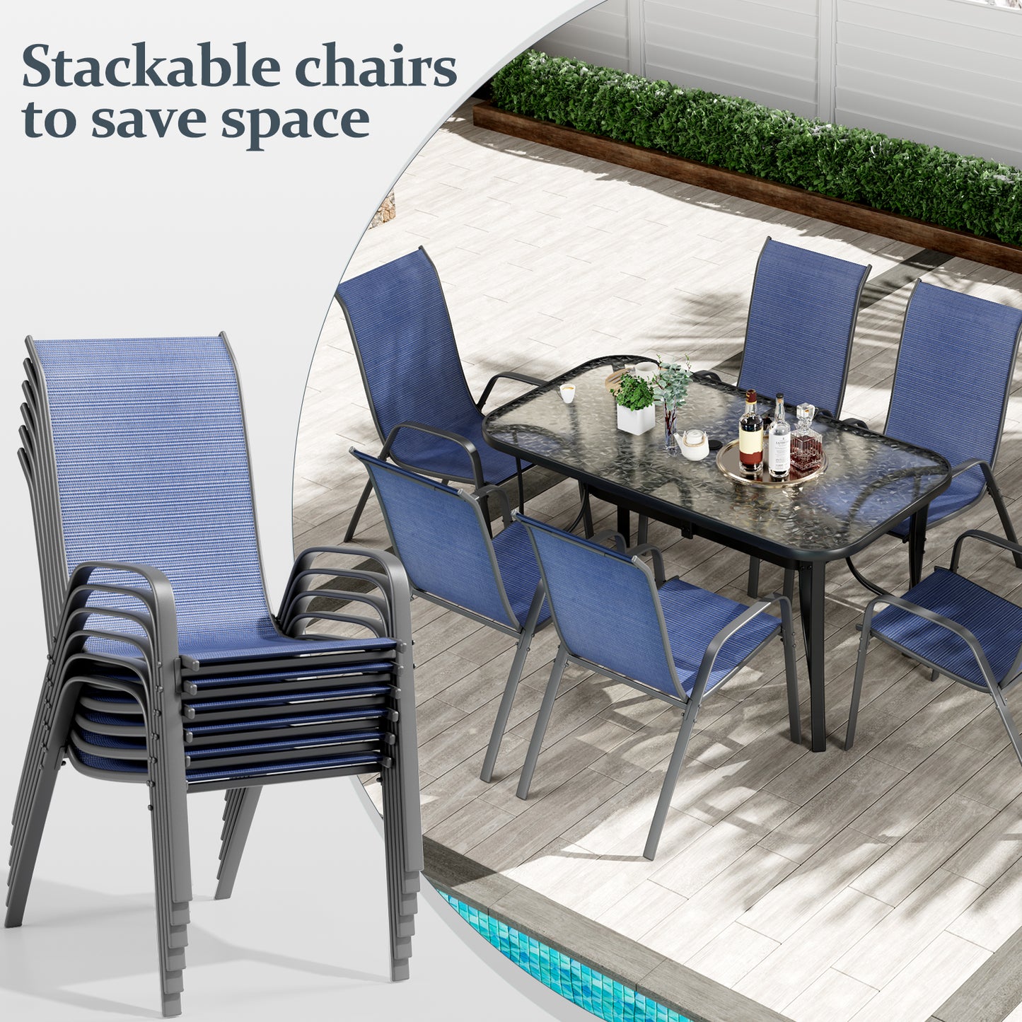 Pirecart Outdoor Table and Chair Set of 7, Textilene Patio Furniture Set Suitable for All Weather with Umbrella Hole, for Backyard Poolside