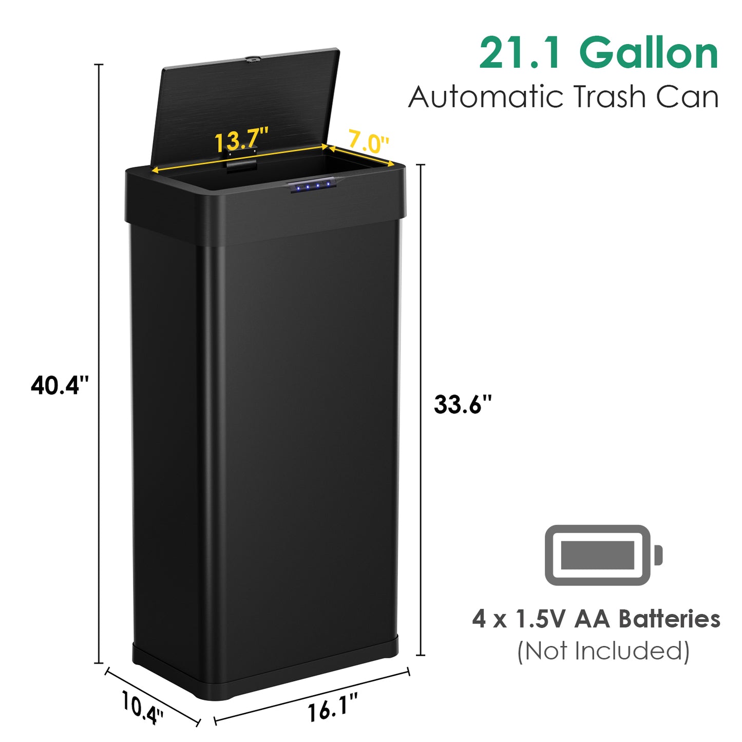 Pirecart 13.2/16/18.5/21 gal Automatic Trash Can,Sensor Motion Stainless Steel Garbage Bin
