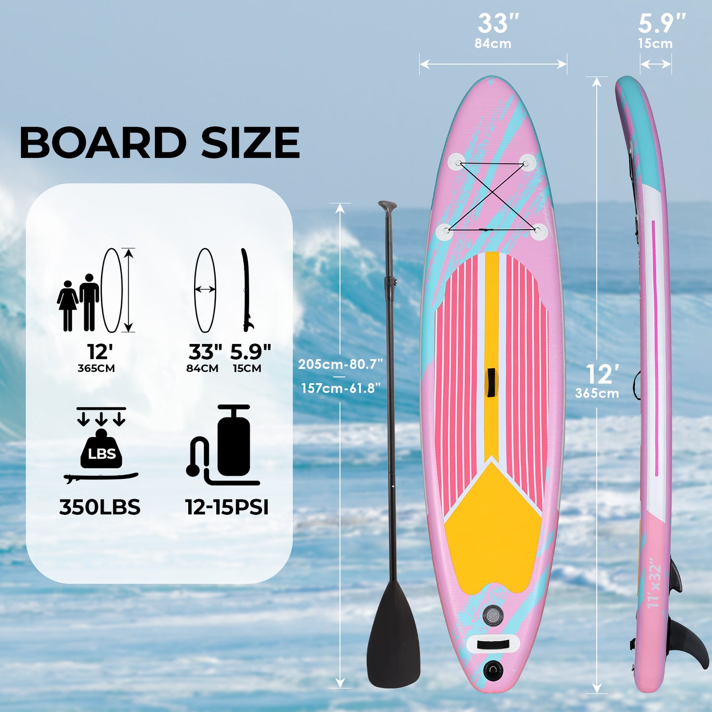 Pirecart 10/11/12 ft Inflatable Stand Up Paddle Surfboard with Carrying Bag Aluminum Paddle