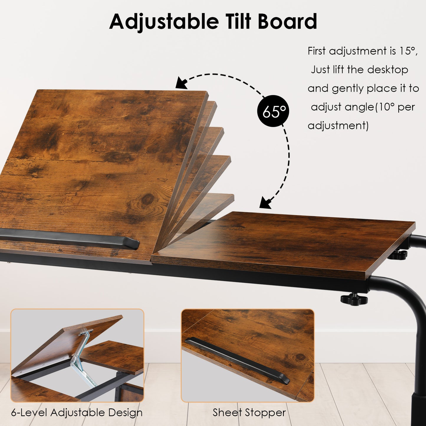 pirecart Overbed Table with Wheels, Moblie Bed Desk, Rolling Computer Desk Laptop Cart