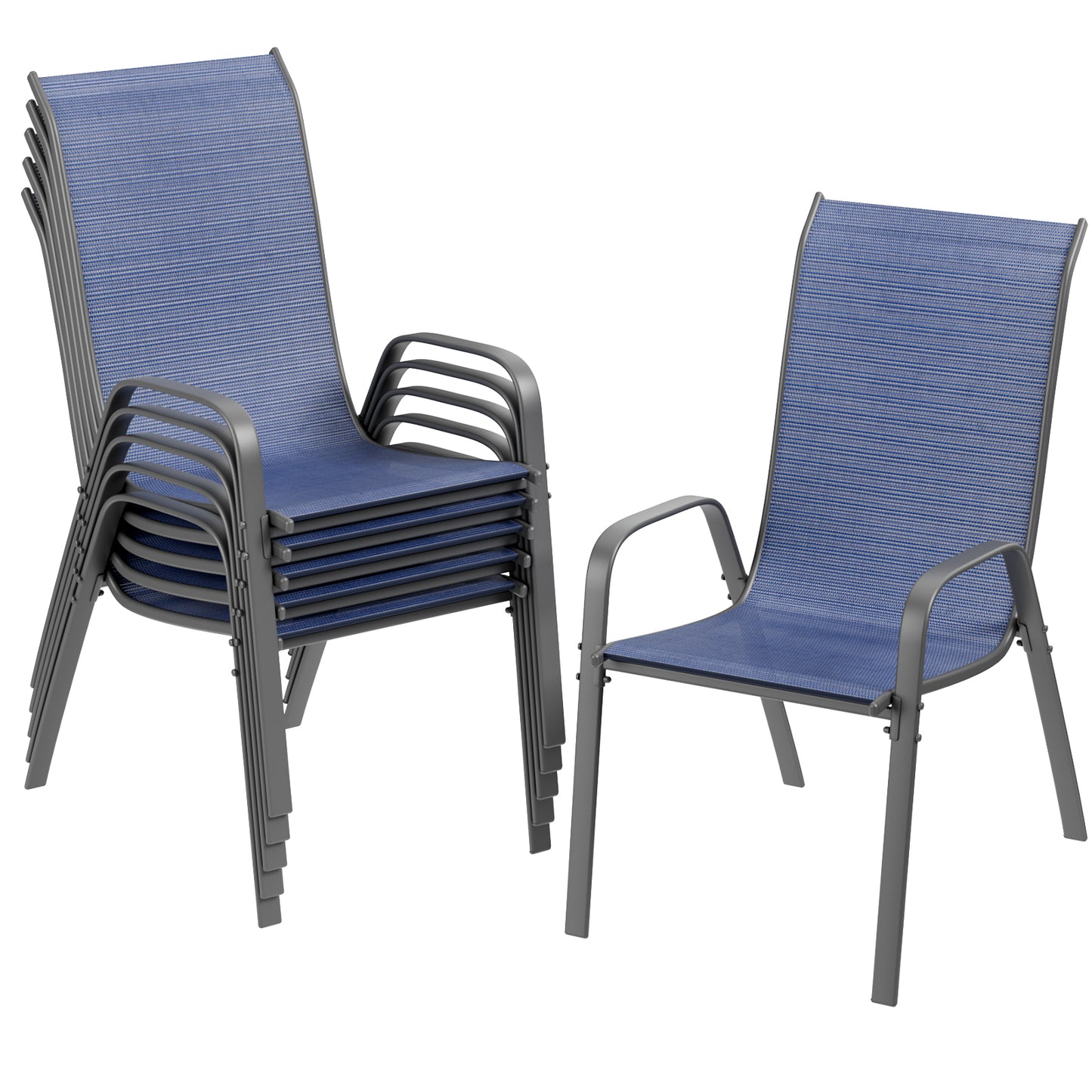Pirecart 6 PCS Outdoor Patio Dining Chairs Set, Stackable Chairs with Armrest, Textilene Fabric for Lawn Garden Backyard