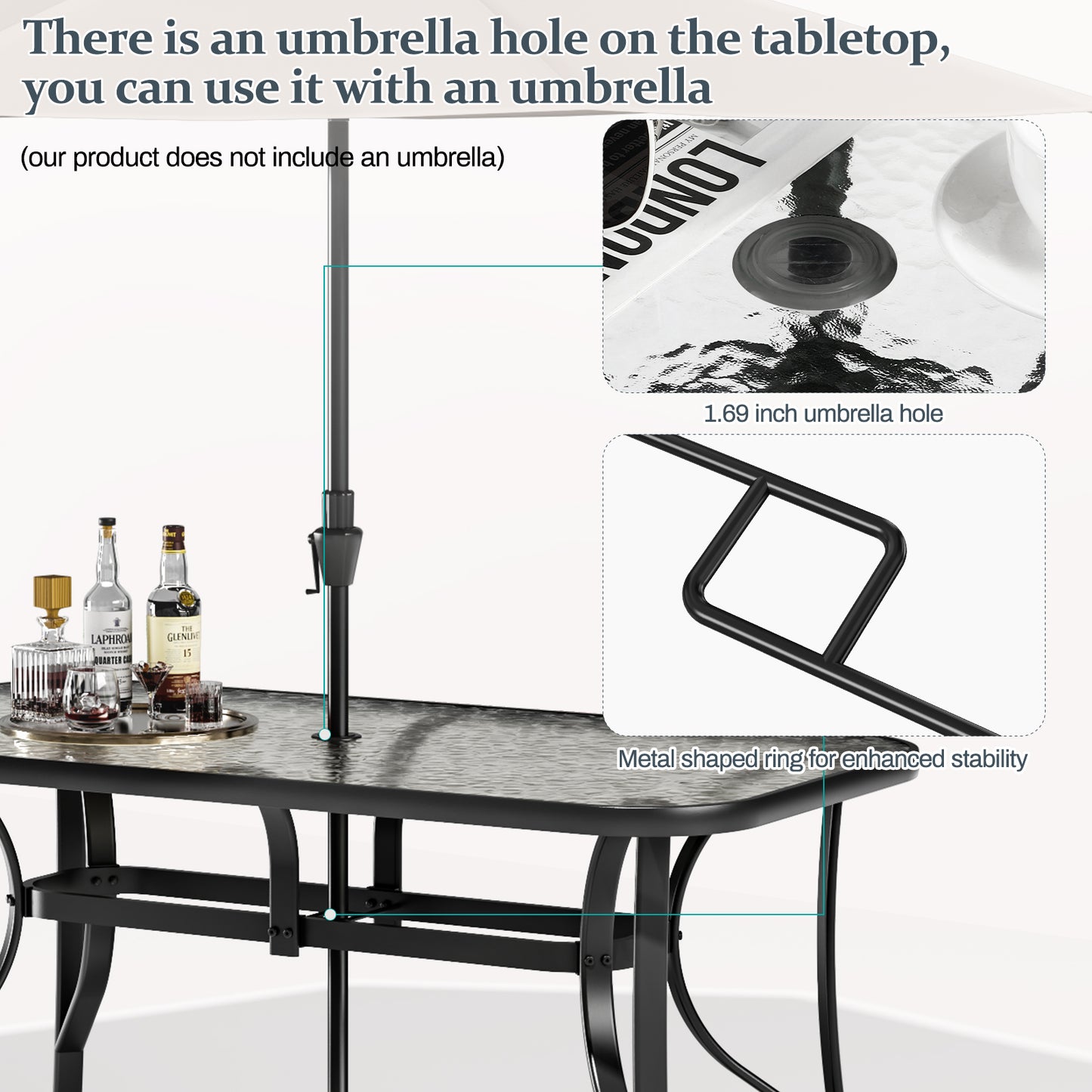 Pirecart Outdoor Table and Chair Set of 7, Textilene Patio Furniture Set Suitable for All Weather with Umbrella Hole, for Backyard Poolside