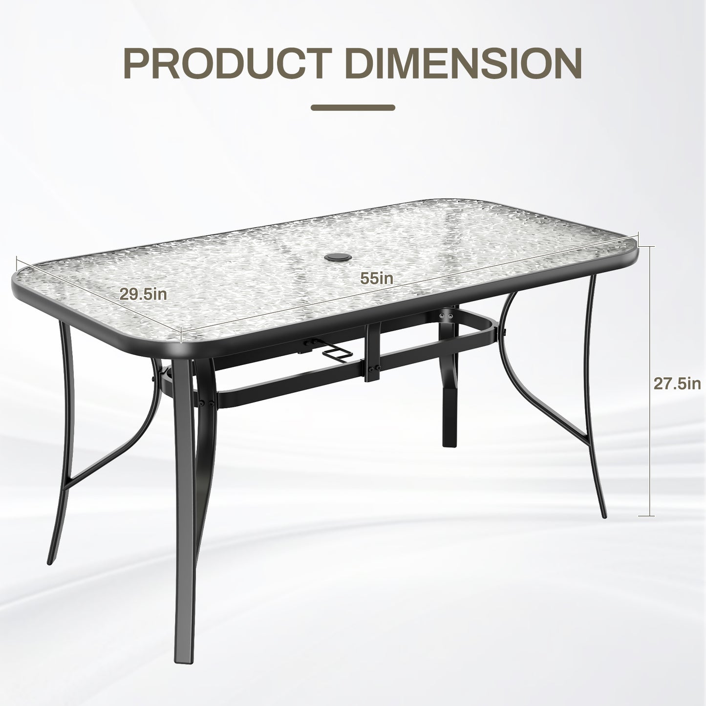 Piecart Outdoor Dining Table with Umbrella Hole, Rectangular Glass Patio Table, Patio Table for Outside, Garden, Balcony