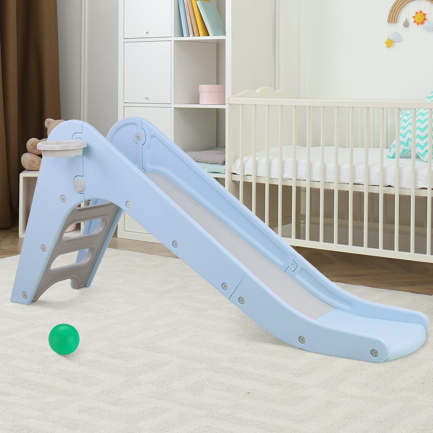 pirecart Freestanding Kids Slide, Toddler Slide Climber with Basketball Hoop