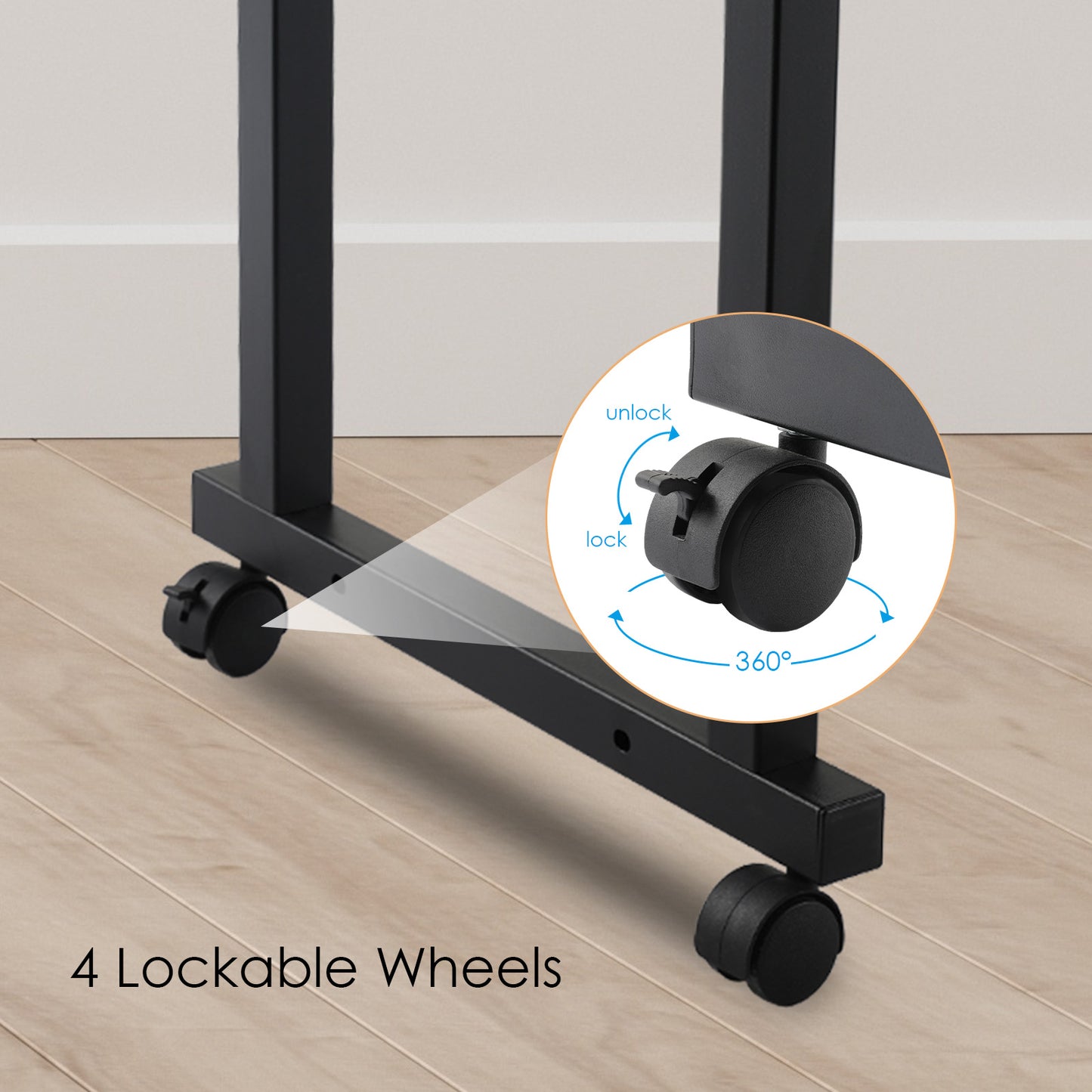 pirecart Overbed Table with Wheels, Moblie Bed Desk, Rolling Computer Desk Laptop Cart