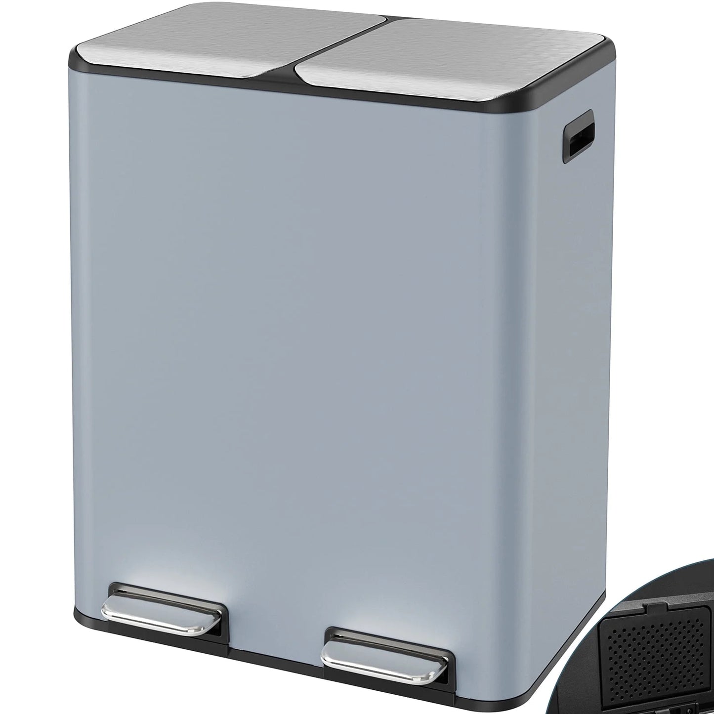 Pirecart Trash Can 16 Gallon Dual Step Garbage Can Stainless Steel Recycling Waste Dustbin with Built-in Filter Boxes