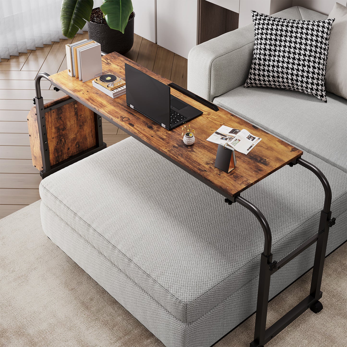 pirecart Overbed Table with Wheels, Moblie Bed Desk, Rolling Computer Desk Laptop Cart