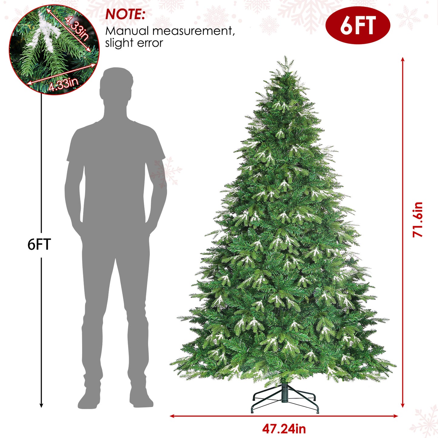 pirecart 6/8/9ft Artificial Holiday Christmas Tree with Ice Crystal Snow Standing Xmas Tree with Warm lights & Metal Stand