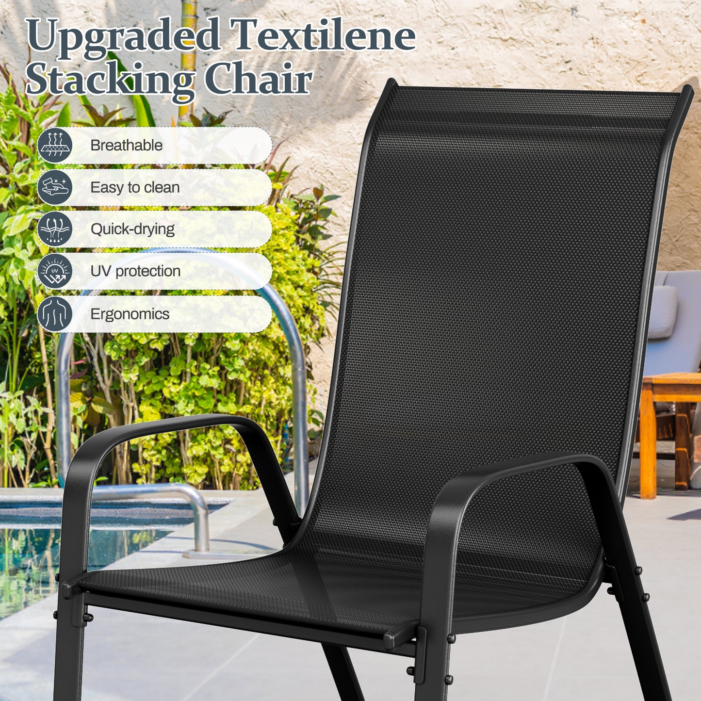 Pirecart Outdoor Table and Chair Set of 7, Textilene Patio Furniture Set Suitable for All Weather with Umbrella Hole, for Backyard Poolside