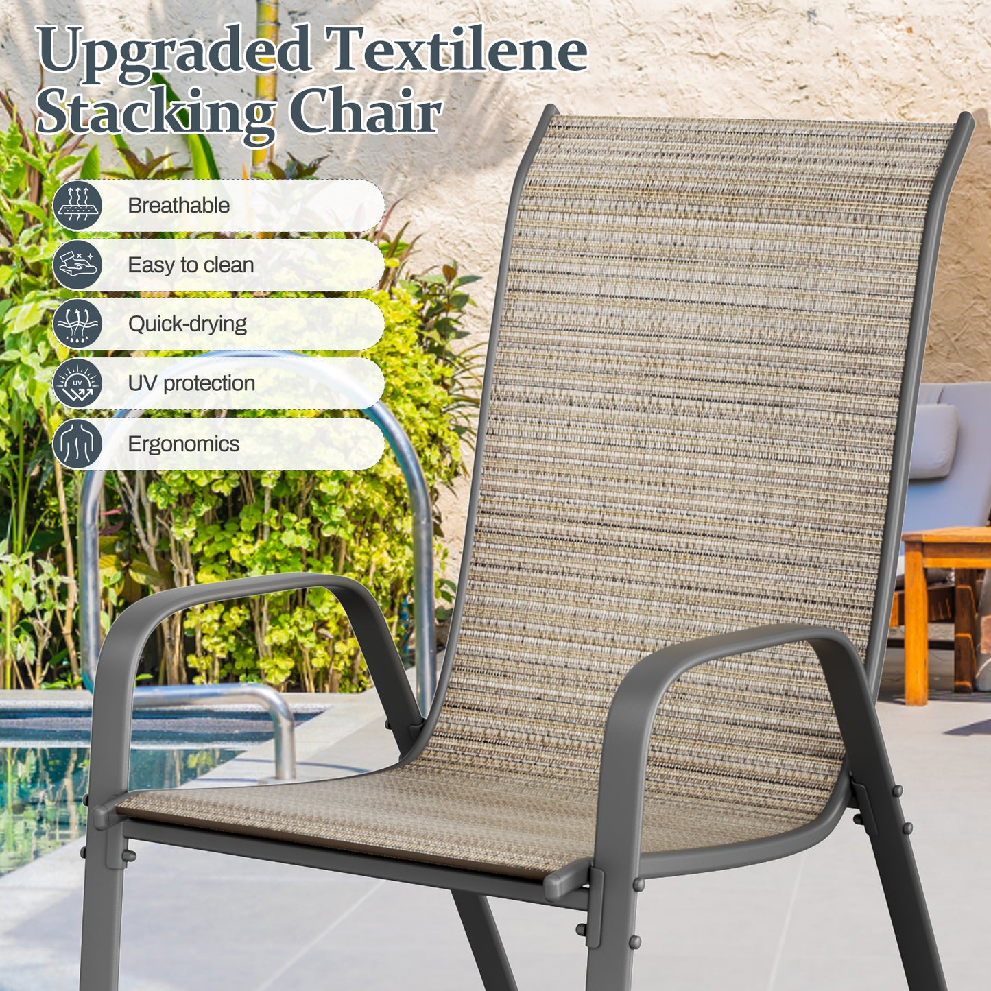Pirecart Outdoor Table and Chair Set of 7, Textilene Patio Furniture Set Suitable for All Weather with Umbrella Hole, for Backyard Poolside