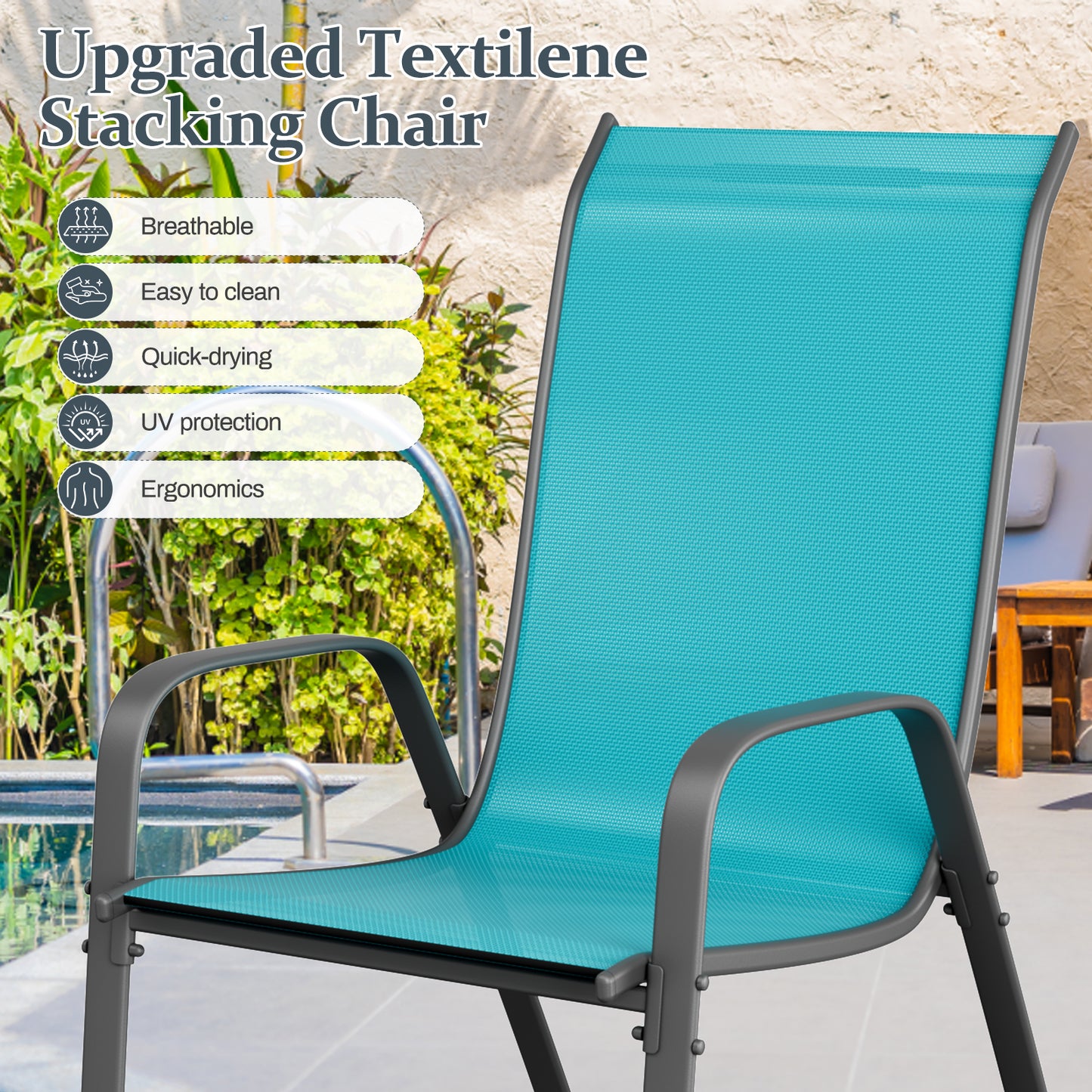 Pirecart Outdoor Table and Chair Set of 7, Textilene Patio Furniture Set Suitable for All Weather with Umbrella Hole, for Backyard Poolside