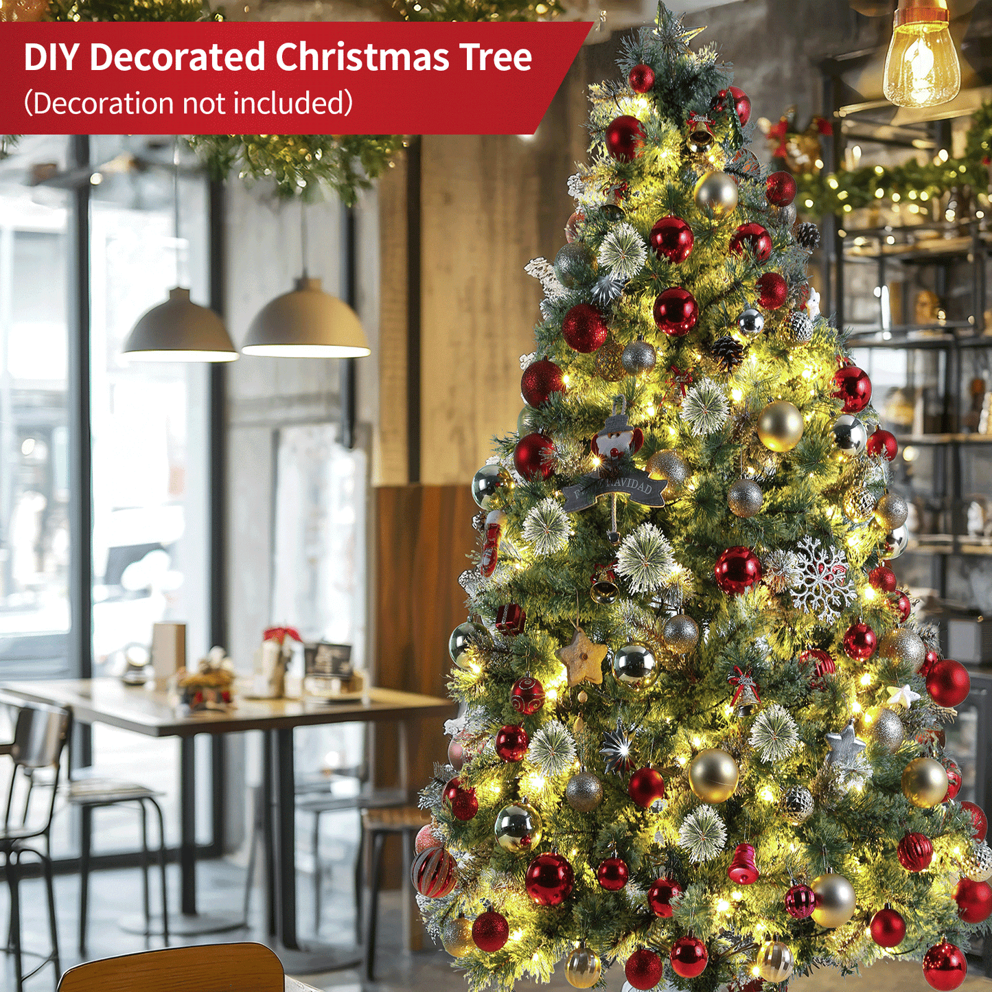 pirecart 6/8/9ft Artificial Holiday Christmas Tree Standing Xmas Tree W/Pre-lighted Decor