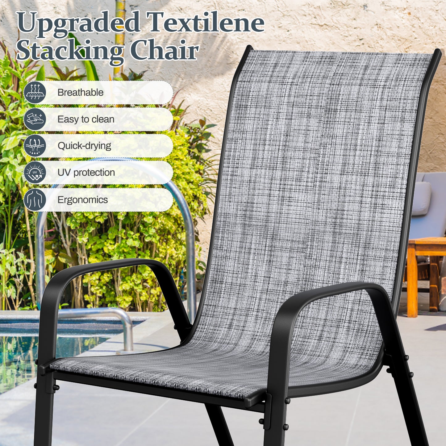 Pirecart Outdoor Table and Chair Set of 7, Textilene Patio Furniture Set Suitable for All Weather with Umbrella Hole, for Backyard Poolside