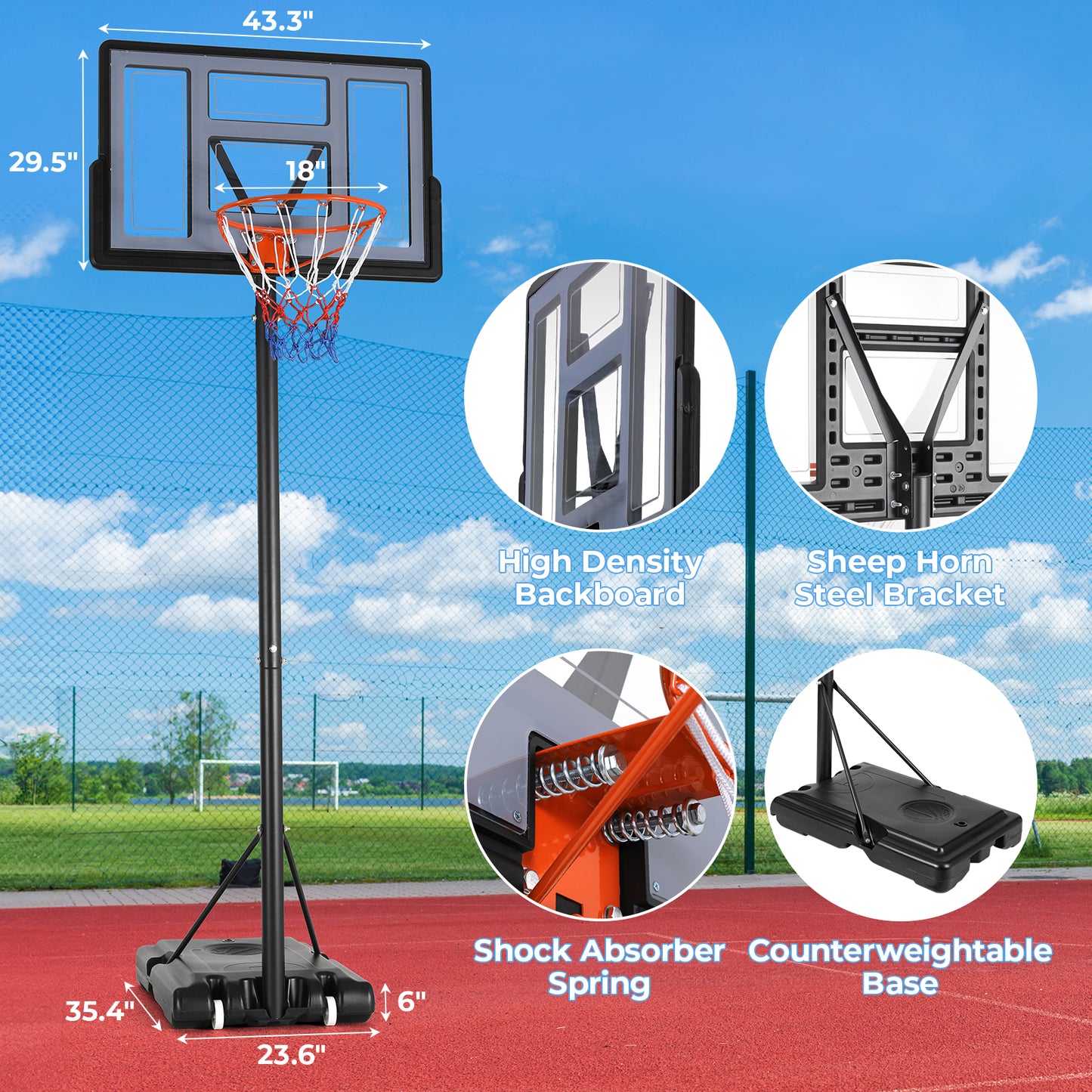 pirecart Basketball Hoop Outdoor, 4.4-10ft Adjustable Height, Outdoor Portable Basketball Goal System for Kid/Youth/Adult