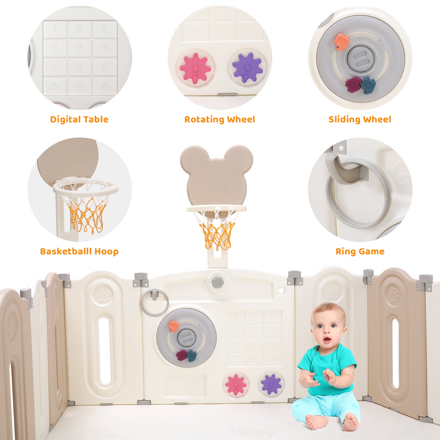 pirecart Baby Playpen, Foldable Playpen Kids Activity Center Playard with Lock Gate