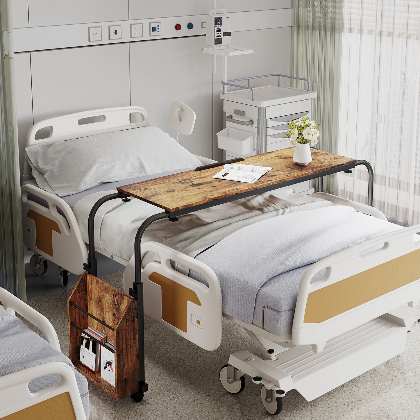 pirecart Overbed Table with Wheels, Moblie Bed Desk, Rolling Computer Desk Laptop Cart