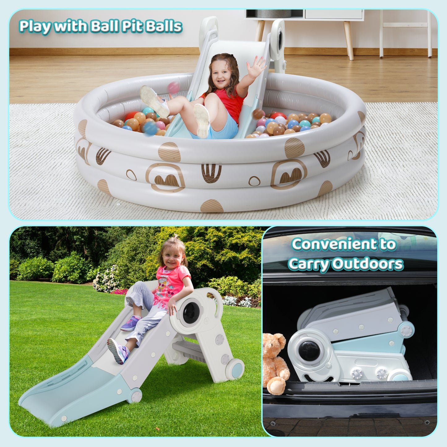 Pirecart Foldable Kids Slide Freestanding Toddler Toy Climbing Slide Playset