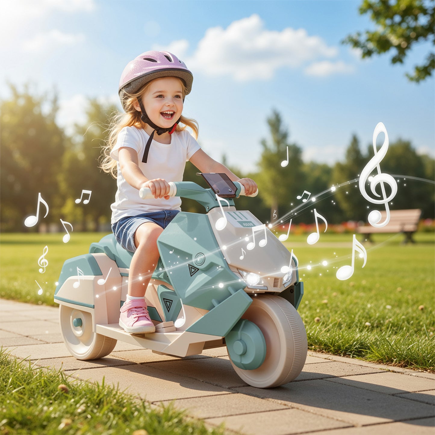 Pirecart Kids Electric Motorcycle, 6V Toddler Motorcycle with Realistic Sounds, LED Light, Children Ride on Toy with MP3/USB, Non-Slip Tires, Gift for Age 3+