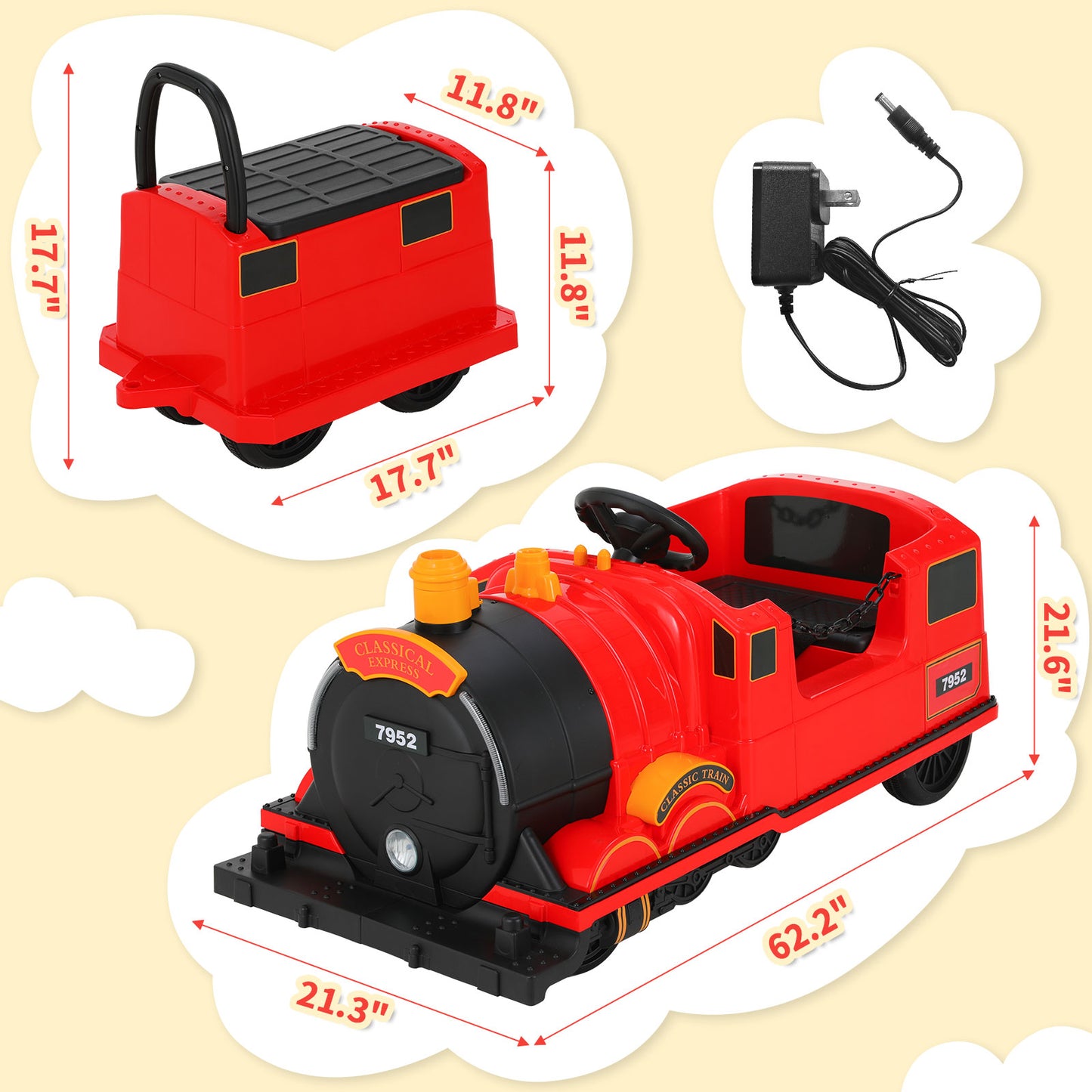 Ride on Train Trackless for Kids, Toddler Ride on Toy Train with Under Seat Storage, 12V 4 Wheeler Electric Car with Whistle & Music for Age 3+ Boys and Girls Gift