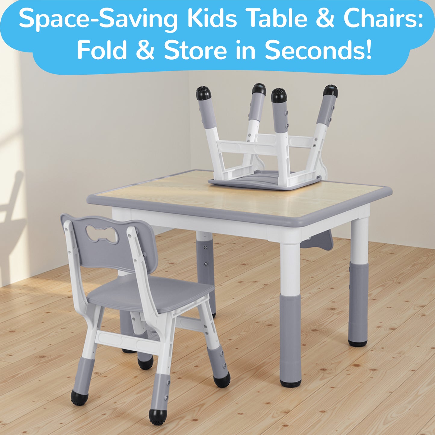 Pirecart Kids Table and 2 Chairs Set, Height Adjustable Children Multi Activity Table and Chair Set, Non-Slip Legs & Graffiti Desktop, for Drawing, Reading, Studying