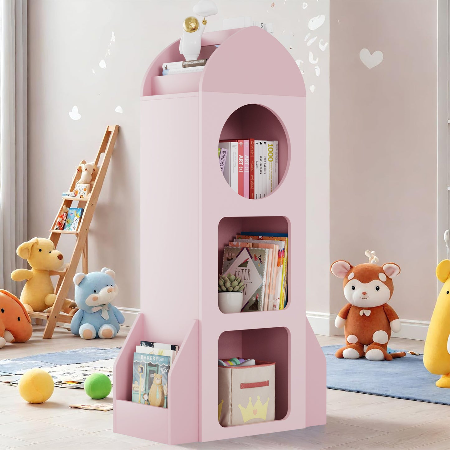 Pirecart Kids Bookshelf 3-Tier Wooden Kids Bookcase with Toy Storage for Bedroom, Playroom, Nursery