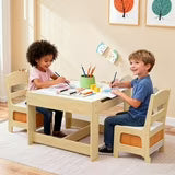 pirecart Kids Table and Chair Set, Wooden Toddler Activity Table with Storage Boxes