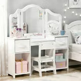 Pirecart 2 in1 Girls' Vanity Table and Chair Set, Wooden Toddlers Princess Dressing Table with Stool