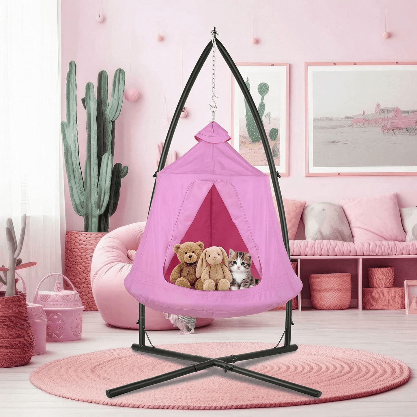 pirecart Hammock Chair Stand with Swing Chair Hanging Tree Tent Canopy with Steel Frame