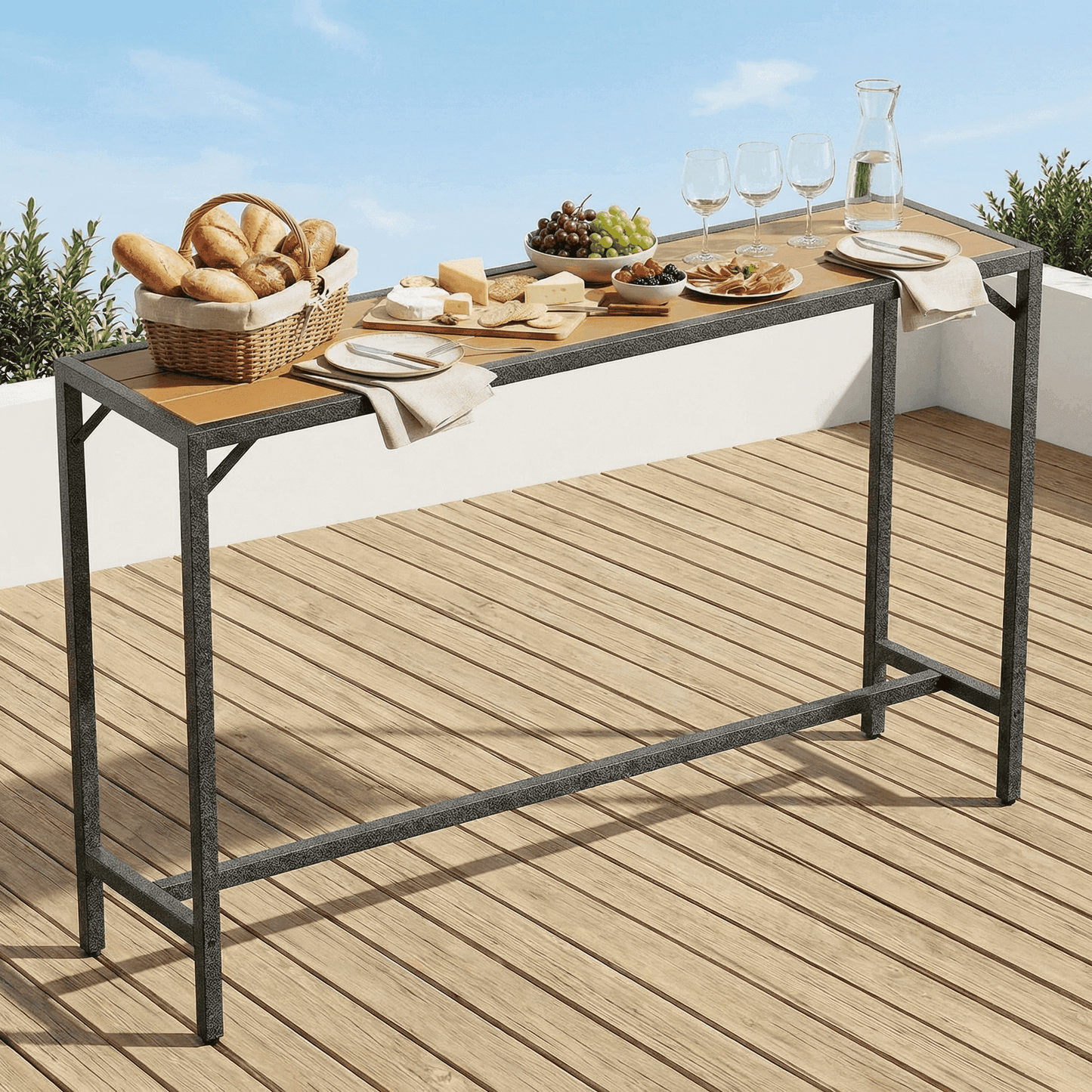 Pirecart Bar Table, Outdoor Counter Height Table W/ Adjustable Foot & HDPE Top, E-Coating & Hammer-Finish Frame, All Weather for Hot Tub,Balcony,Poolside,Kitchen