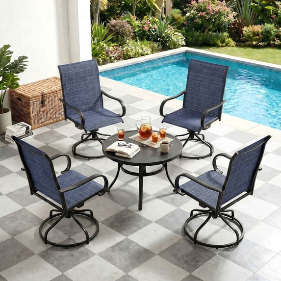 Pirecart Patio Swivel Chairs Set of 2/4, 360° Outdoor Dining Chairs with Steel Frame & Textilene Fabric, High Back Patio Dining Chairs with Ergonomic Armrest for Lawn, Garden, Deck