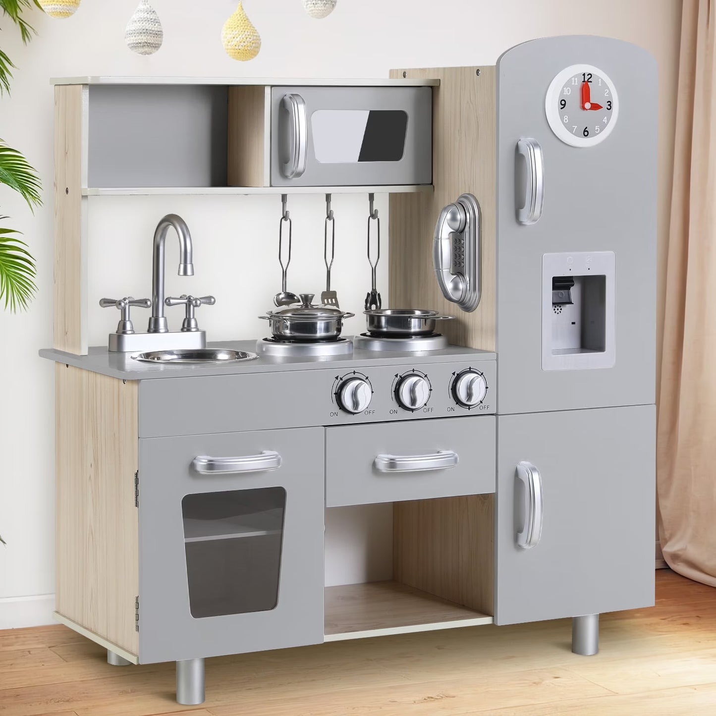 pirecart Kitchen Play Set Kids Cooking Pretend Playset Toy with Realistic Sound